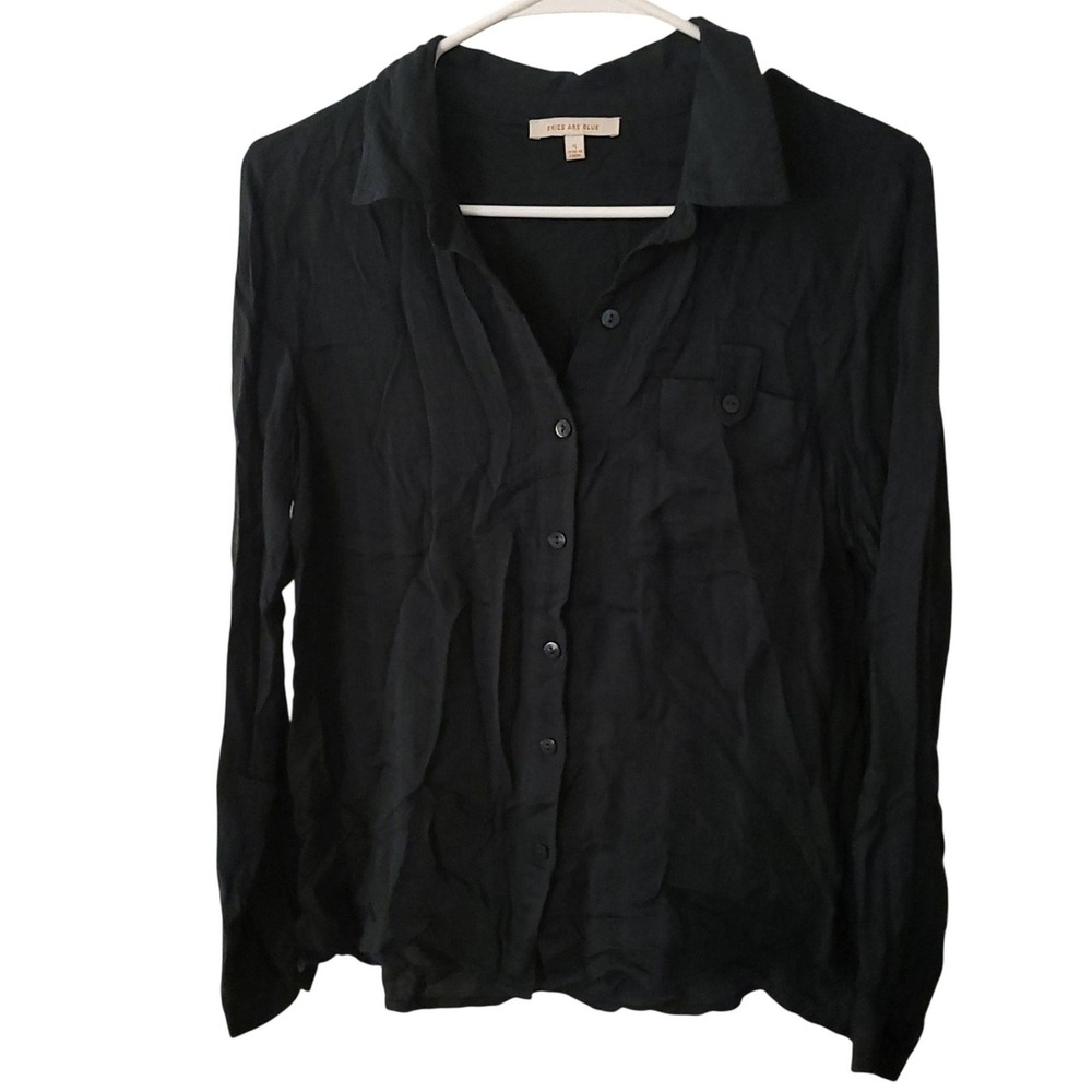 Skies Are Blue Black Rayon Long Sleeve Button Down Shirt Small Business Casual
